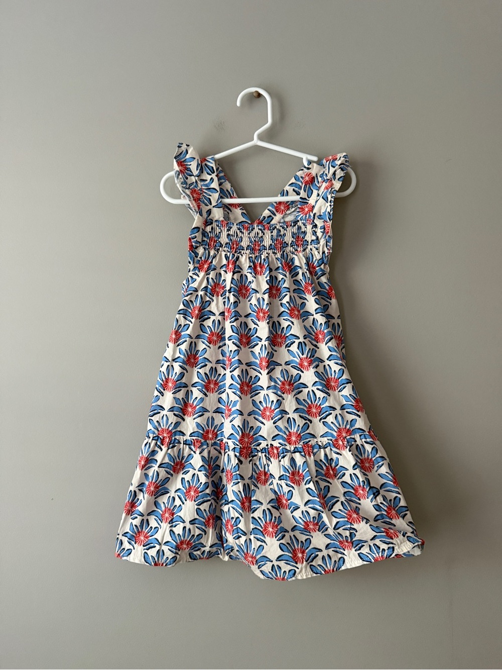Zara 4-5 years White Dress with Blue & Red Floral Print